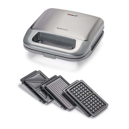 Betty Crocker 3-in-1 Indoor Grill, Sandwich / Panini Press & Waffle Maker Plus, Silver BC-4965S